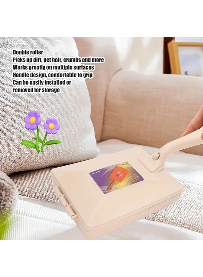 Purple Double Roller Static Vacuum Cleaner Brush For Carpet Sofa Bed Lint Removal No Electricity - Image 4